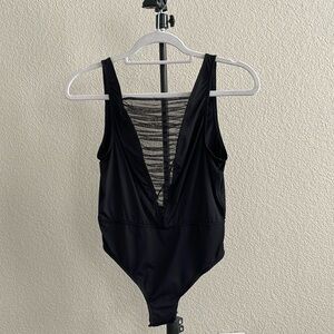 1476-Victorias secret black ruched mesh front bodysuit- small